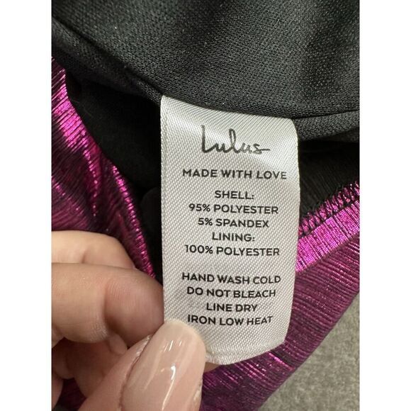 NWT LULU'S Retro Radiance Shiny Magenta Long Sleeve Tulip Mini Dress XL - Picture 9 of 10